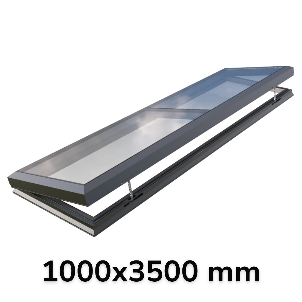 1000 x 3500 mm elektrisch openende modulaire glazen lichtkoepel (0 vaste 1 opening)