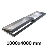 1000 x 4000 mm elektrisch openende modulaire glazen lichtkoepel (1 vaste 1 opening)