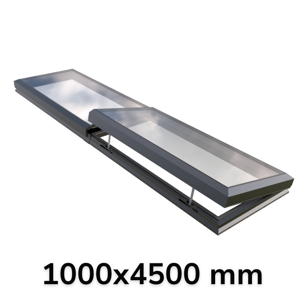 Puits de lumière modulaire à ouverture électrique 1000 x 4500 mm (1 fixe, 1 ouvrant)