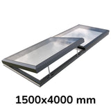 1500 x 4000 mm elektrisch openende modulaire glazen lichtkoepel (1 vaste 1 opening)