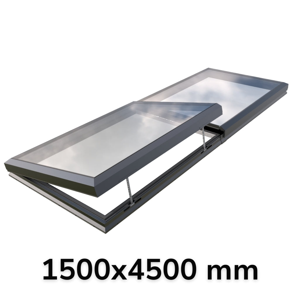 1500 x 4500 mm elektrisch openende modulaire glazen lichtkoepel (1 vaste 1 opening)