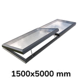 1500 x 5000 mm elektrisch openende modulaire glazen lichtkoepel (1 vaste 1 opening)