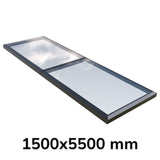 1500 x 5500 mm Fixed Glass Link Modular Skylight (2 Fixed 0 Opening)