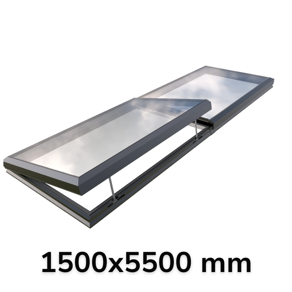 1500 x 5500 mm elektrisch openende modulaire glazen lichtkoepel (1 vaste 1 opening)