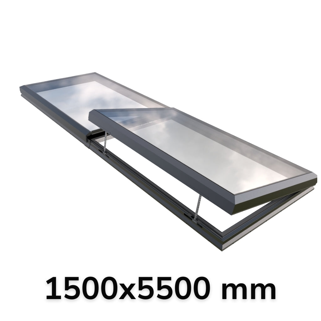 Puits de lumière modulaire à ouverture électrique 1500 x 5500 mm (1 fixe, 1 ouvrant)