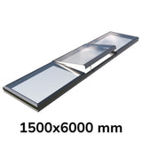 1500 x 6000 mm elektrisch openende modulaire glazen lichtkoepel (2 vaste 1 opening)