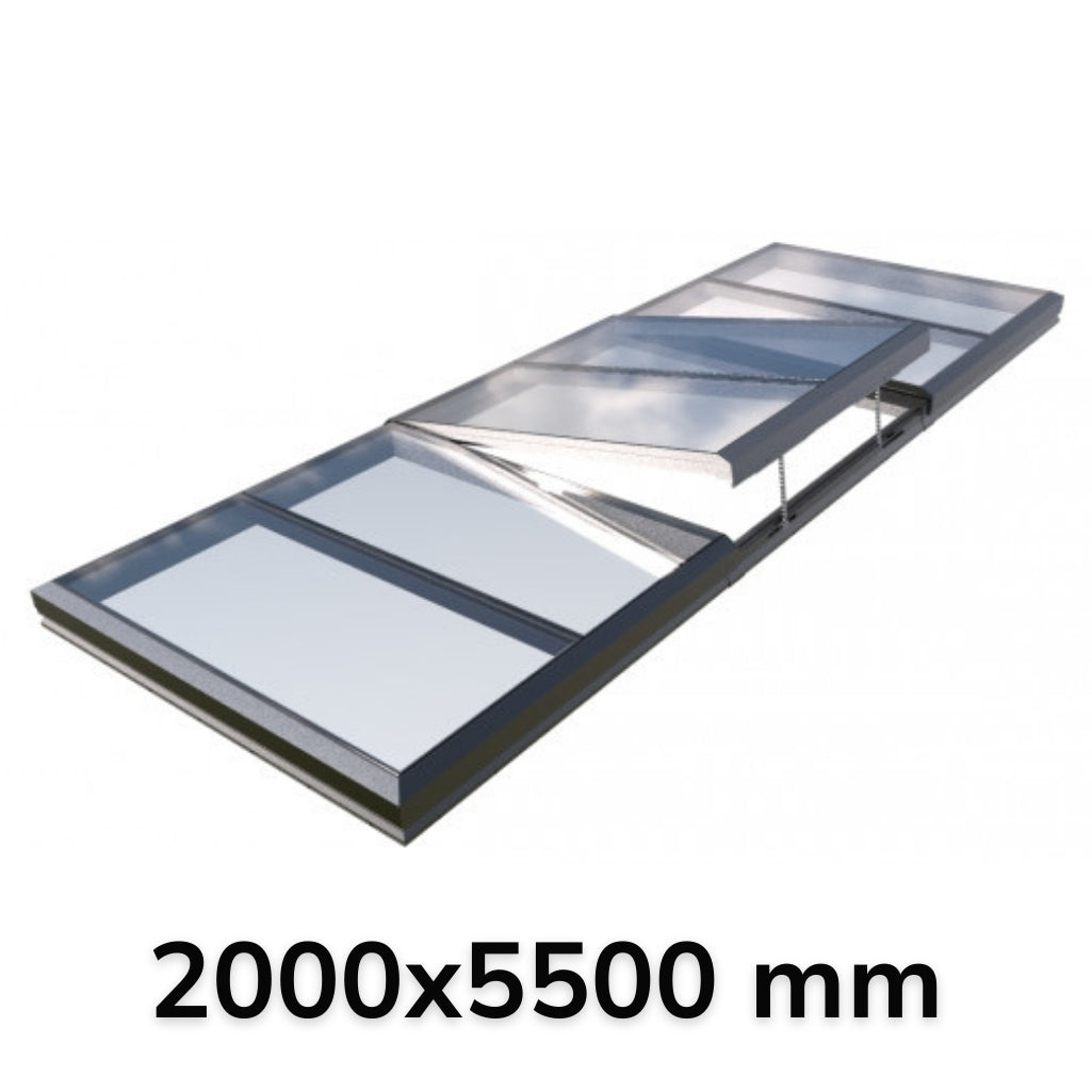 2000 x 5500 mm Electric Opening Glass Link Modular Skylight (2 Fixed 1 Opening)