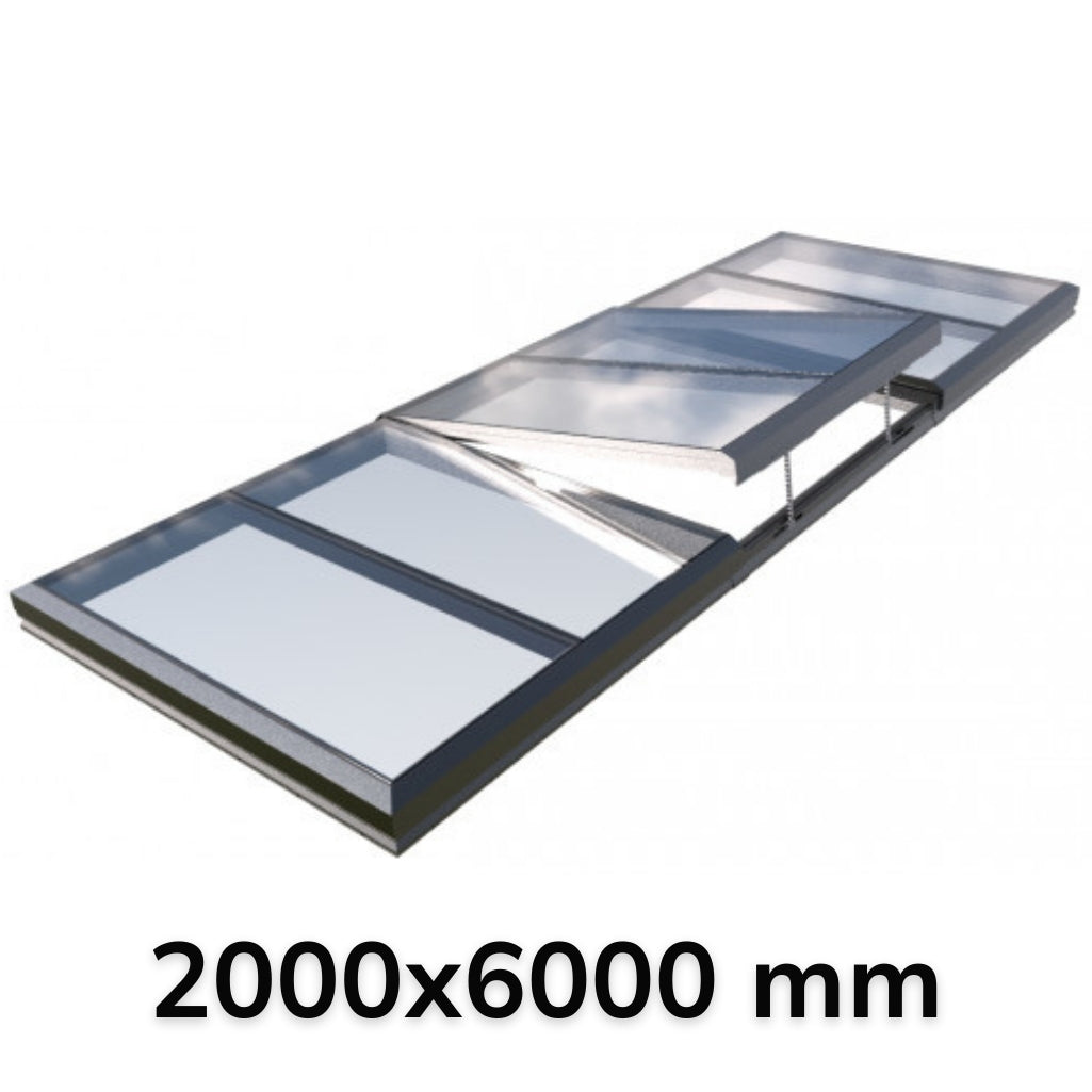 2000 x 6000 mm Electric Opening Glass Link Modular Skylight (2 Fixed 1 Opening)