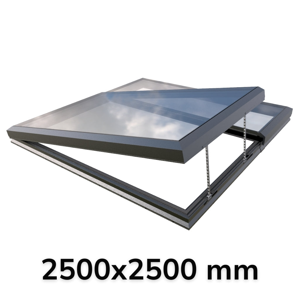 2500 x 2500 mm Electric Opening Glass Link Modular Skylight (1 Fixed 1 Opening)