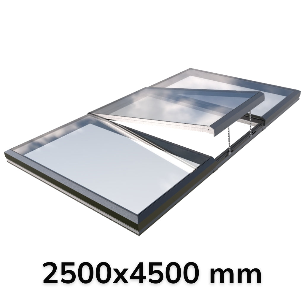 2500 x 4500 mm Electric Opening Glass Link Modular Skylight (2 Fixed 1 Opening)