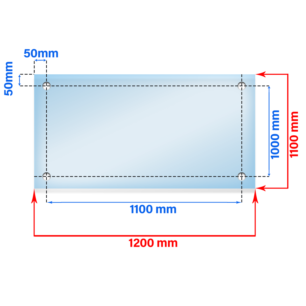 Balcon Juliette en verre feuilleté trempé LD 1200 x 1100 mm