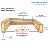 1200 x 2500 mm geïsoleerde opstand voor plat daklicht