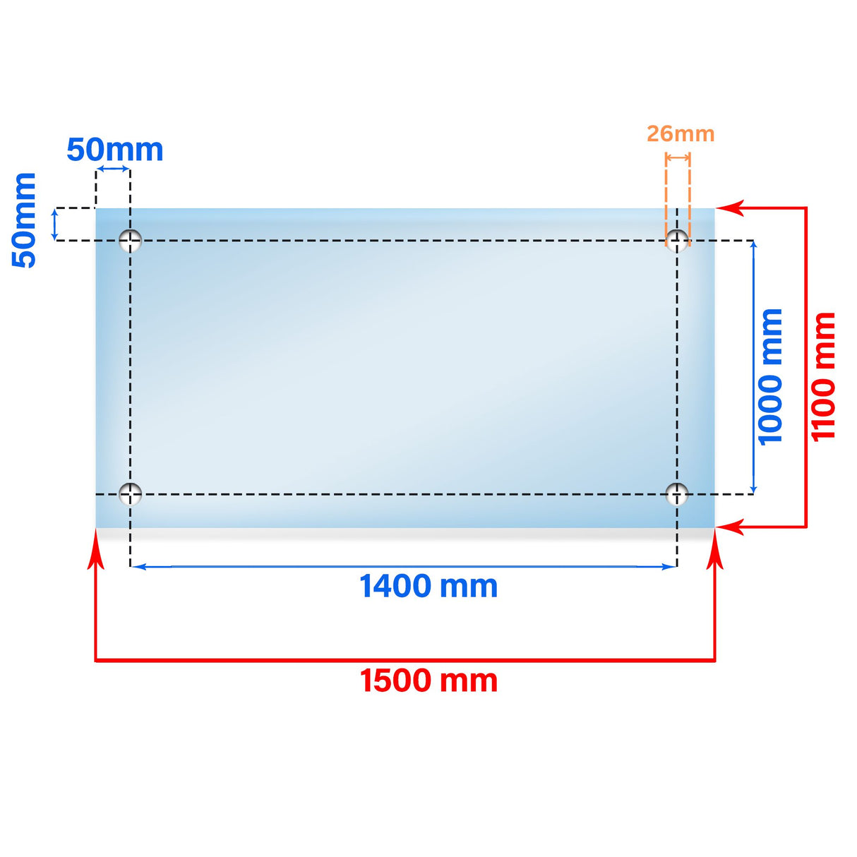 Balcon Juliette en verre feuilleté trempé LD 1500 x 1100 mm