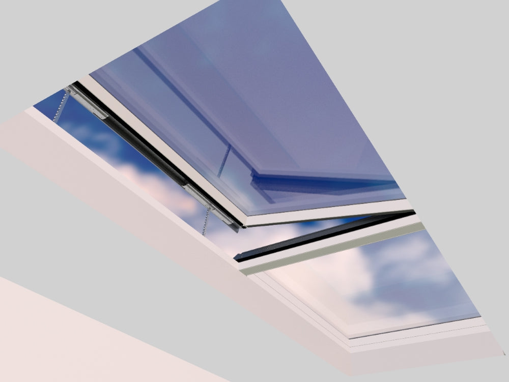 1500 x 4000 mm Electric Opening Glass Link Modular Skylight (1 Fixed 1 Opening)