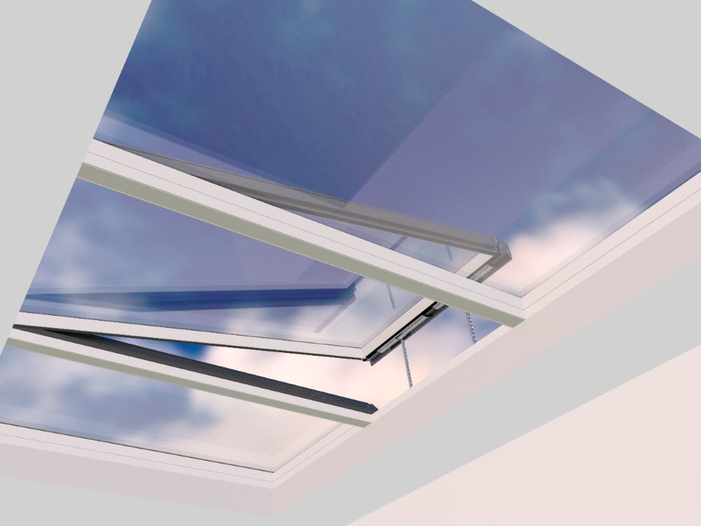 2500 x 4500 mm Electric Opening Glass Link Modular Skylight (2 Fixed 1 Opening)