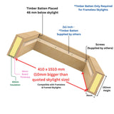 400 x 1500 mm geïsoleerde opstand voor hellend dak daklicht