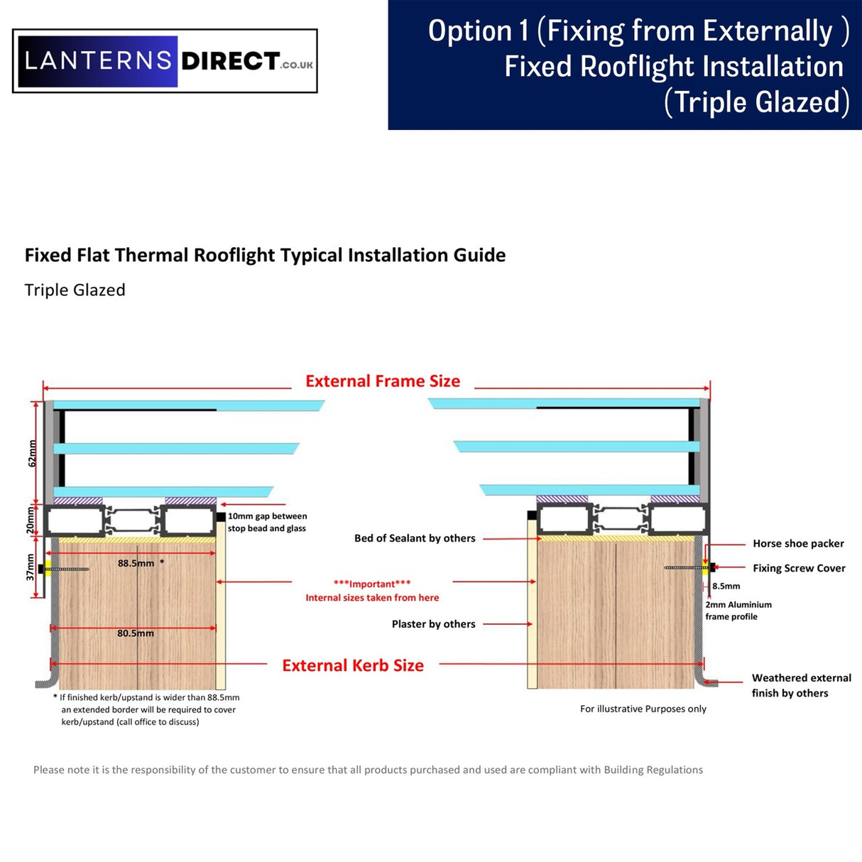 1000 x 2500 mm LD-framed hellend daklicht