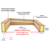 1500 x 3000 mm geïsoleerde opstand voor plat daklicht