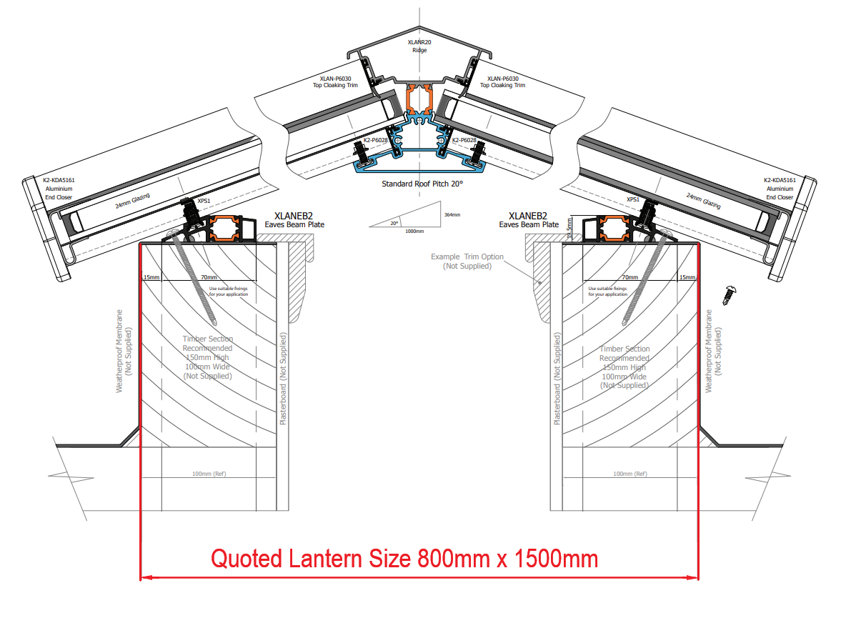 80 x 150 cm Stratus Aluminium Daklantaarn Stijl 1 (Modern)