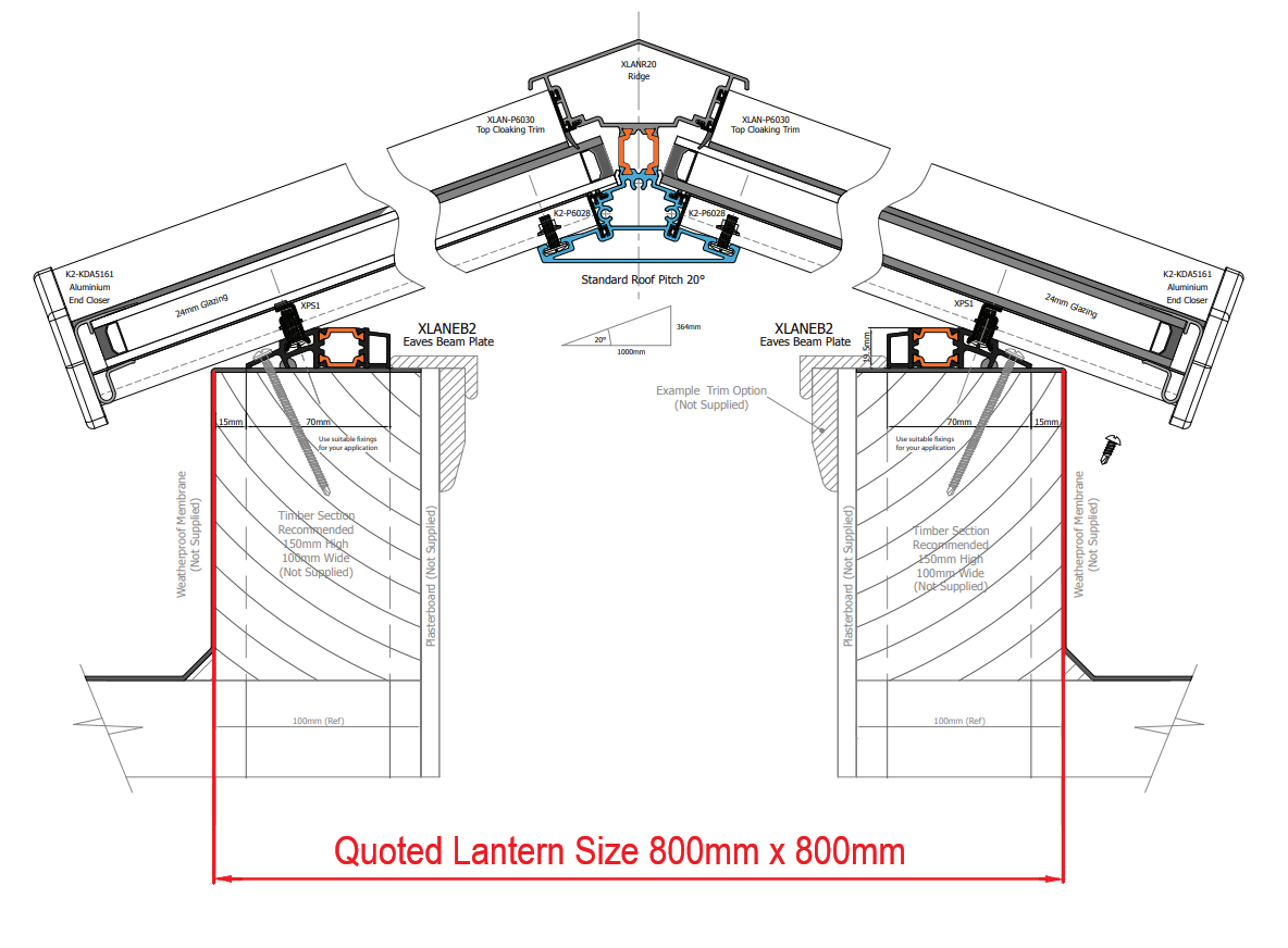 800 x 800 mm Stratus Verrière de Toit en Aluminium Style 8 (Pyramide)