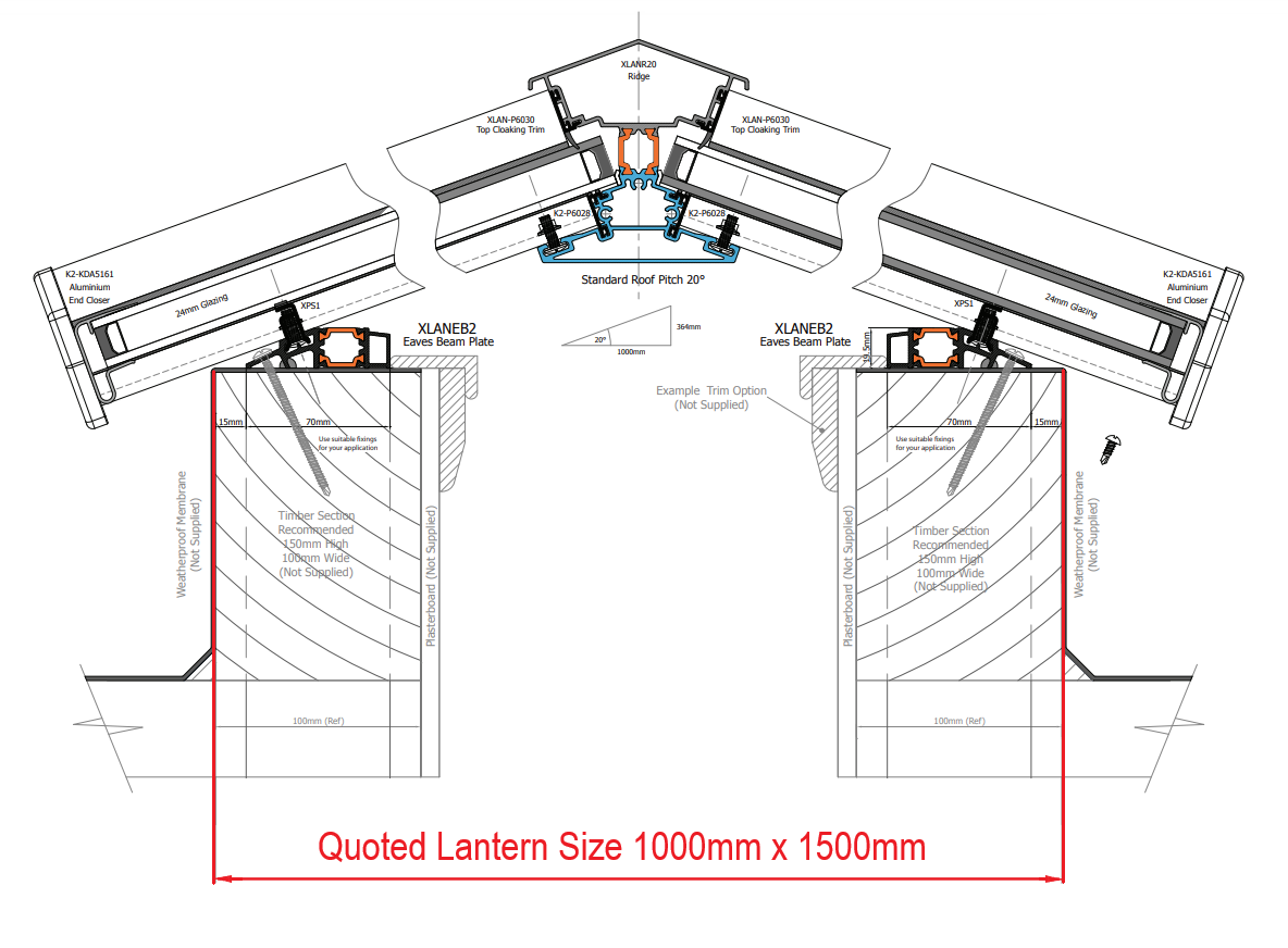 100 x 150 cm Stratus Aluminium Daklantaarn Stijl 1 (Modern)